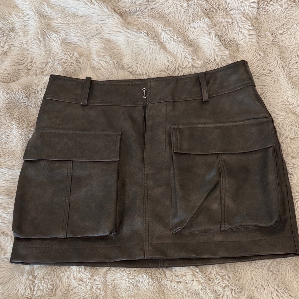 Blush Dark Brown Faux Leather Skirt